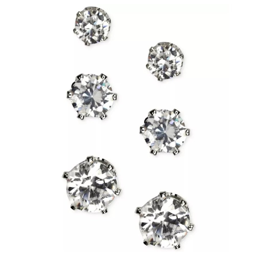 New ANNE KLEIN Silver-Tone Glass Stone Stud Earring Set